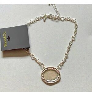 Style & Co. Silver Statement Necklace with Oval Concentric Pendant
